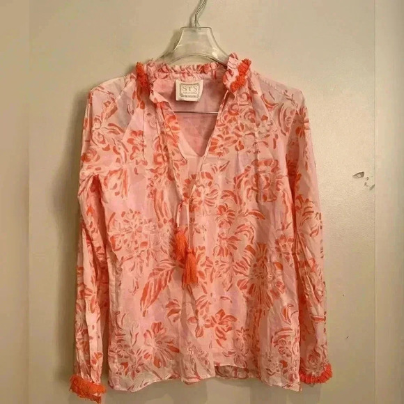 SAIL TO SABLE CORAL TOILE RUFFLE
NECK TOP - Picture 2 of 6